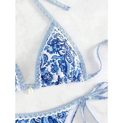 European American Printed Split Bikini Set Sexy Strap Swimsuit