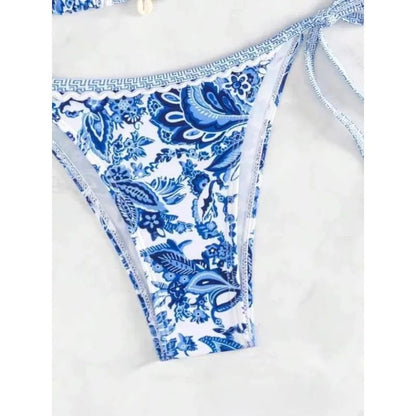European American Printed Split Bikini Set Sexy Strap Swimsuit