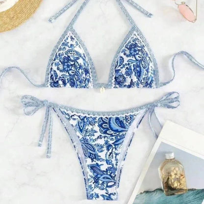 European American Printed Split Bikini Set Sexy Strap Swimsuit