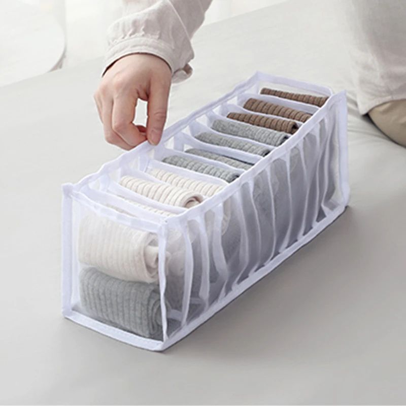 6/7/11 Compartment Underwear Drawer Organizer – Fabric Mesh Bra, Sock & Lingerie Storage Box