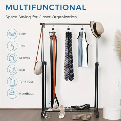 24-Slot Rotating Multi-Claw Belt & Accessory Hanger – 360° Metal Hook Closet Organizer with Wooden Top