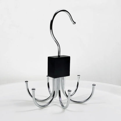 24-Slot Rotating Multi-Claw Belt & Accessory Hanger – 360° Metal Hook Closet Organizer with Wooden Top