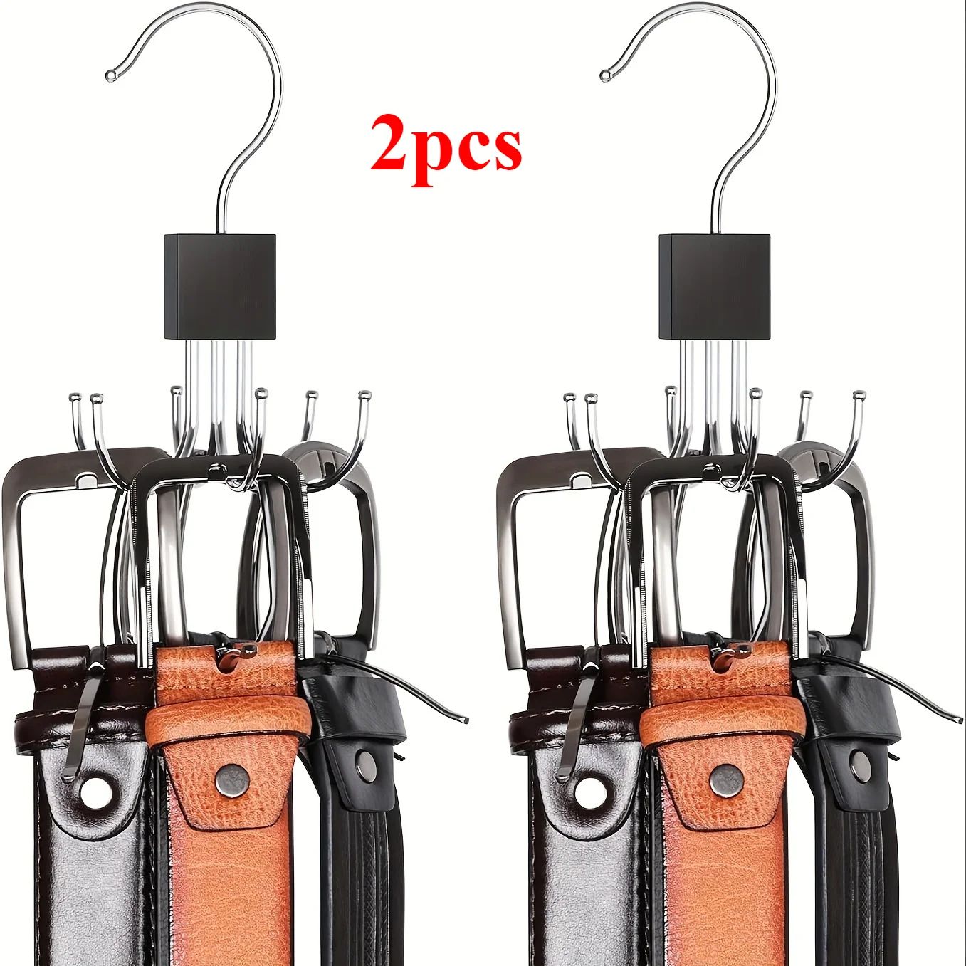 24-Slot Rotating Multi-Claw Belt & Accessory Hanger – 360° Metal Hook Closet Organizer with Wooden Top
