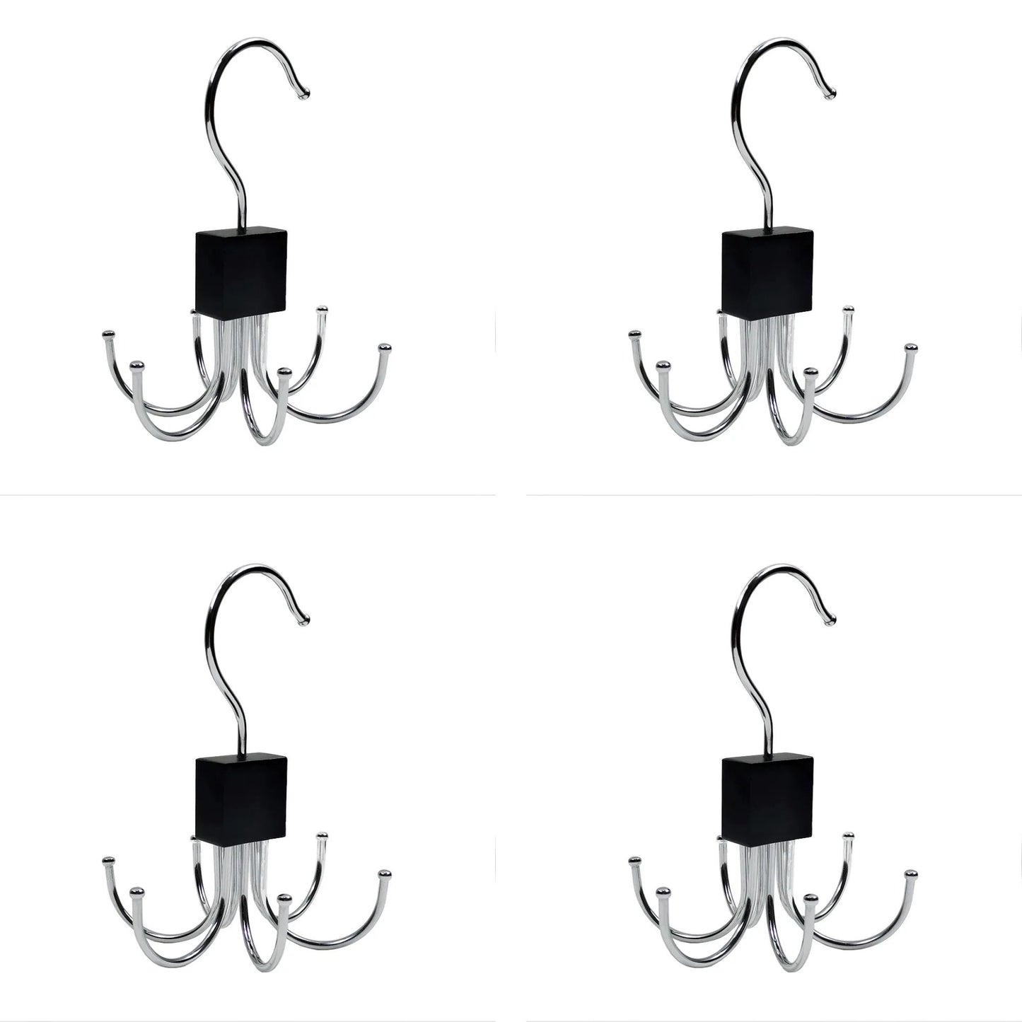 24-Slot Rotating Multi-Claw Belt & Accessory Hanger – 360° Metal Hook Closet Organizer with Wooden Top