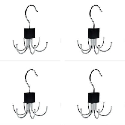24-Slot Rotating Multi-Claw Belt & Accessory Hanger – 360° Metal Hook Closet Organizer with Wooden Top