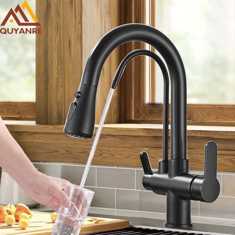 AquaFlex 3-Way Filtered Kitchen Faucet with Pull-Out Sprayer & 360° Rotation – Matte Black