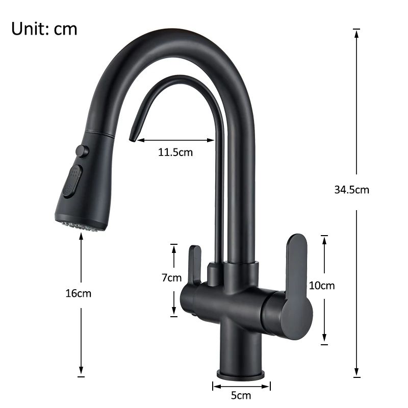AquaFlex 3-Way Filtered Kitchen Faucet with Pull-Out Sprayer & 360° Rotation – Matte Black