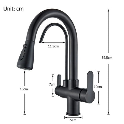 AquaFlex 3-Way Filtered Kitchen Faucet with Pull-Out Sprayer & 360° Rotation – Matte Black