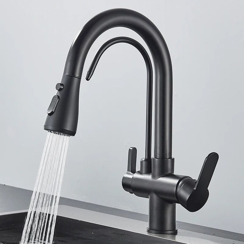 AquaFlex 3-Way Filtered Kitchen Faucet with Pull-Out Sprayer & 360° Rotation – Matte Black