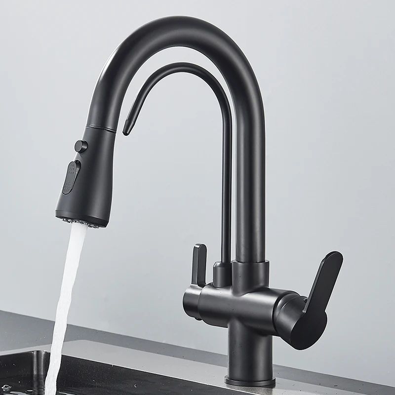 AquaFlex 3-Way Filtered Kitchen Faucet with Pull-Out Sprayer & 360° Rotation – Matte Black