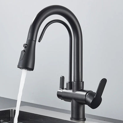 AquaFlex 3-Way Filtered Kitchen Faucet with Pull-Out Sprayer & 360° Rotation – Matte Black