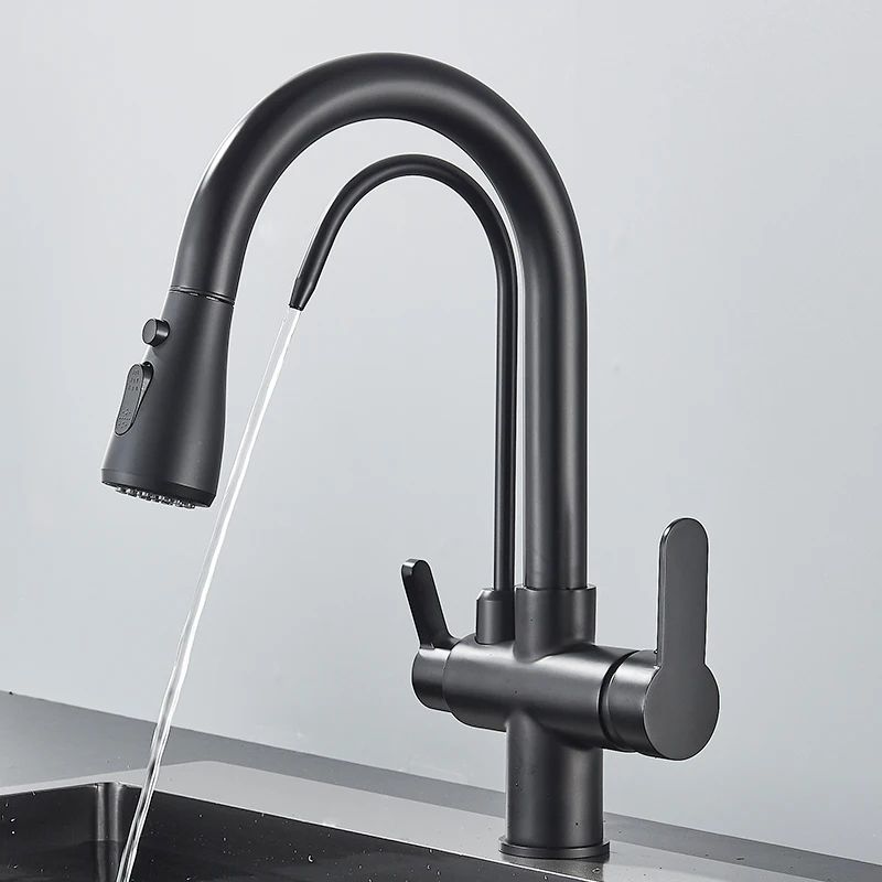 AquaFlex 3-Way Filtered Kitchen Faucet with Pull-Out Sprayer & 360° Rotation – Matte Black