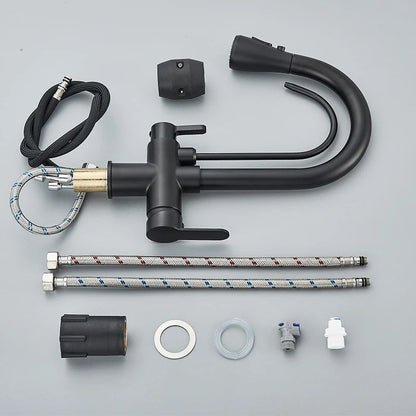 AquaFlex 3-Way Filtered Kitchen Faucet with Pull-Out Sprayer & 360° Rotation – Matte Black