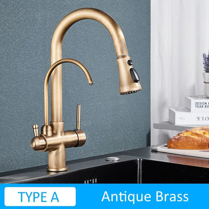 AquaFlex 3-Way Filtered Kitchen Faucet with Pull-Out Sprayer & 360° Rotation – Matte Black