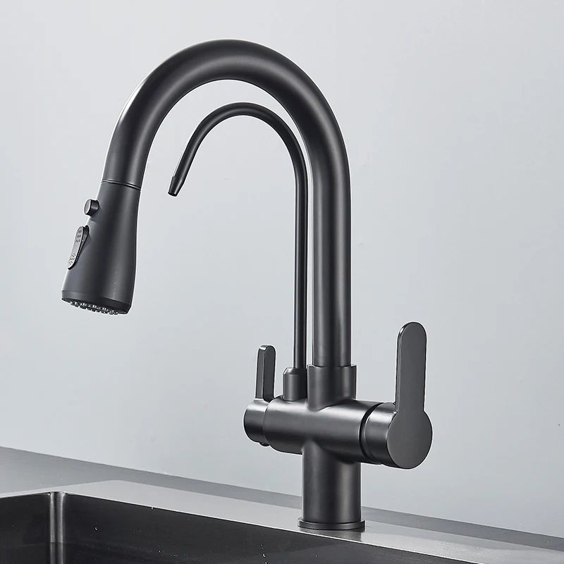 AquaFlex 3-Way Filtered Kitchen Faucet with Pull-Out Sprayer & 360° Rotation – Matte Black