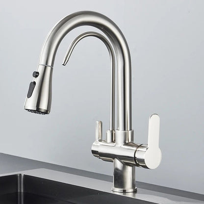 AquaFlex 3-Way Filtered Kitchen Faucet with Pull-Out Sprayer & 360° Rotation – Matte Black