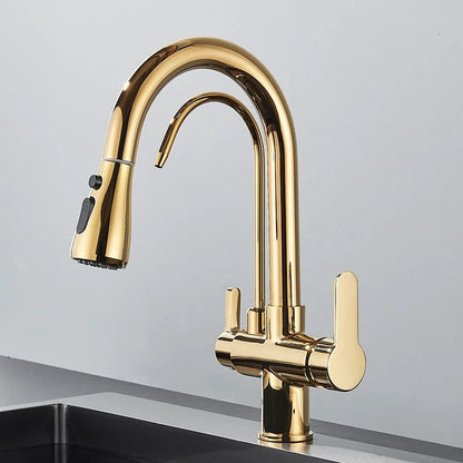 AquaFlex 3-Way Filtered Kitchen Faucet with Pull-Out Sprayer & 360° Rotation – Matte Black