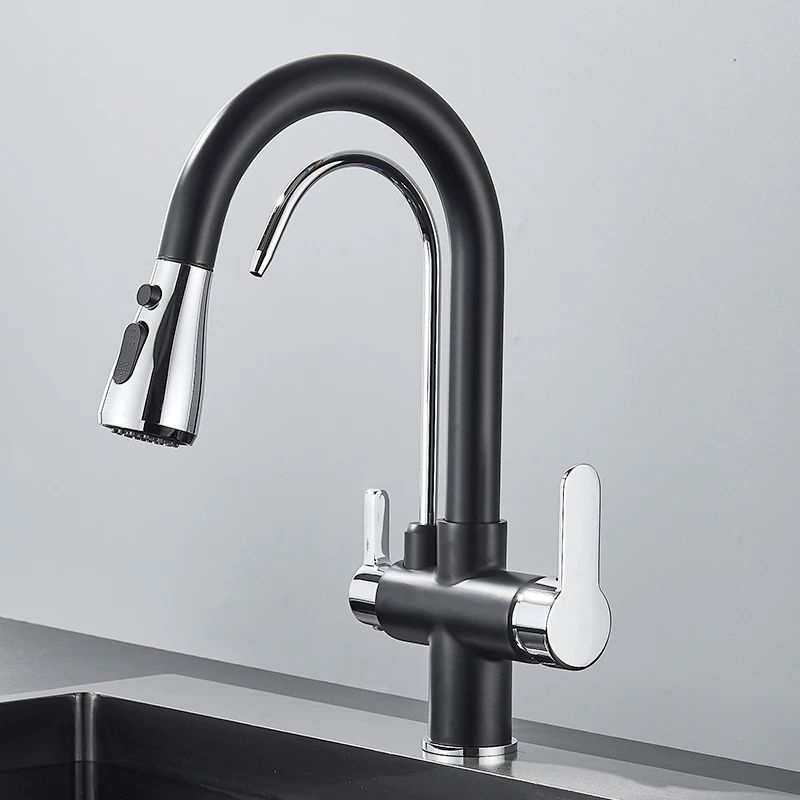 AquaFlex 3-Way Filtered Kitchen Faucet with Pull-Out Sprayer & 360° Rotation – Matte Black