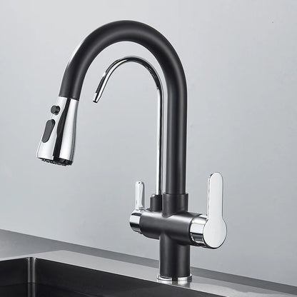 AquaFlex 3-Way Filtered Kitchen Faucet with Pull-Out Sprayer & 360° Rotation – Matte Black