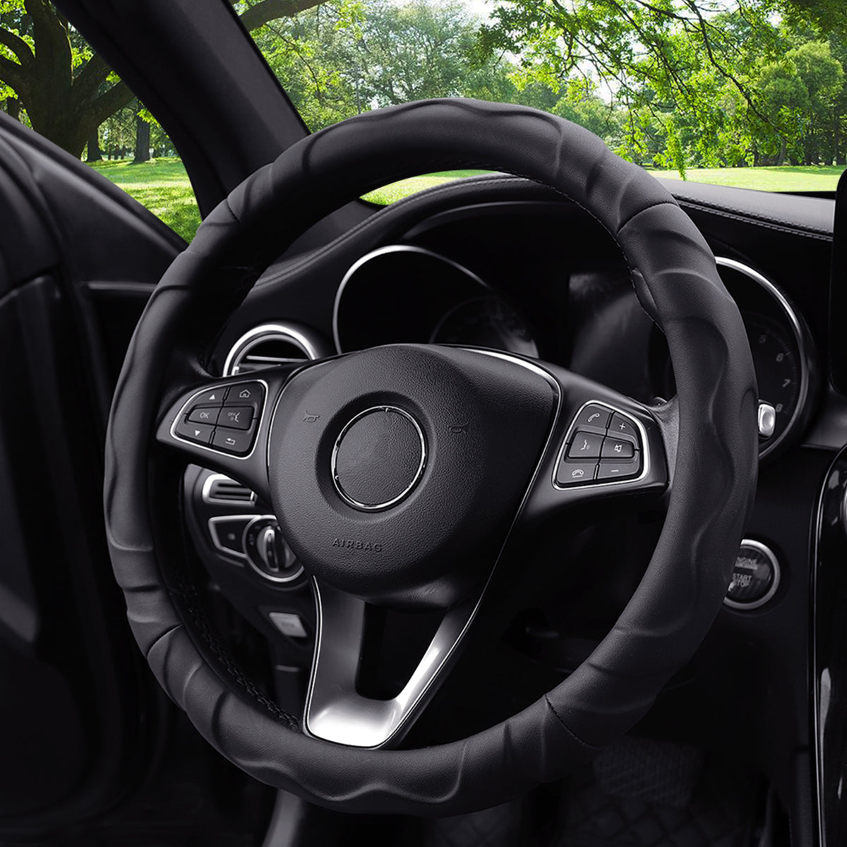 Lambskin Leather Sports Car Steering Wheel Cover Premium Comfort & Style