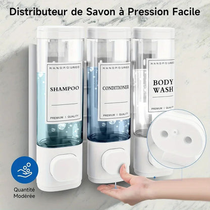3-Chamber Wall-Mounted Shower Soap Dispenser – No-Drill Shampoo & Conditioner Organizer