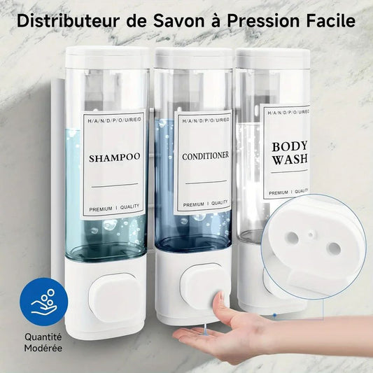 3-Chamber Wall-Mounted Shower Soap Dispenser – No-Drill Shampoo & Conditioner Organizer