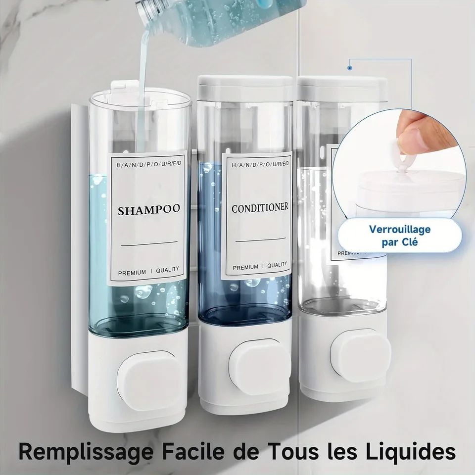 3-Chamber Wall-Mounted Shower Soap Dispenser – No-Drill Shampoo & Conditioner Organizer