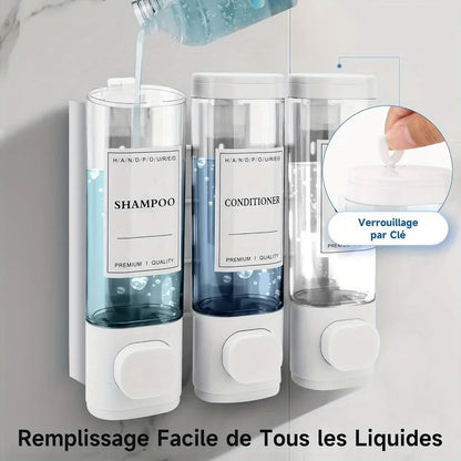 3-Chamber Wall-Mounted Shower Soap Dispenser – No-Drill Shampoo & Conditioner Organizer