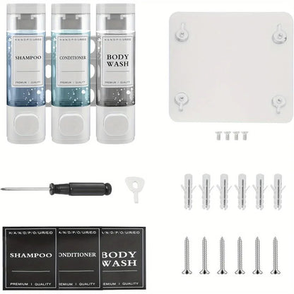 3-Chamber Wall-Mounted Shower Soap Dispenser – No-Drill Shampoo & Conditioner Organizer