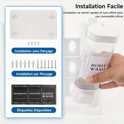 3-Chamber Wall-Mounted Shower Soap Dispenser – No-Drill Shampoo & Conditioner Organizer