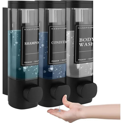 3-Chamber Wall-Mounted Shower Soap Dispenser – No-Drill Shampoo & Conditioner Organizer