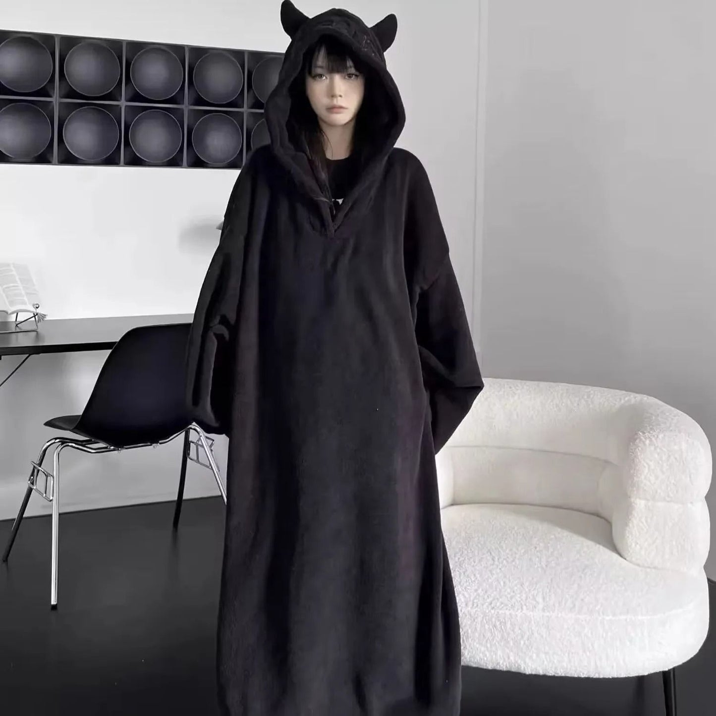 Thick Winter Couple Robe Oversized Hooded Pajama One Piece Homewear
