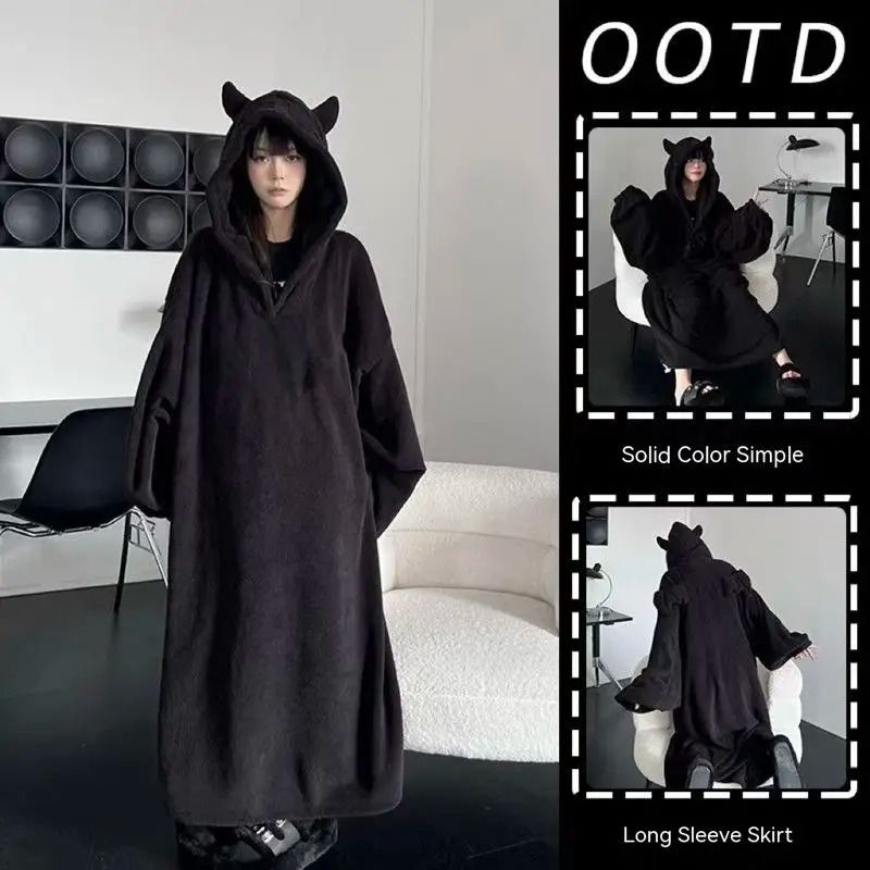 Thick Winter Couple Robe Oversized Hooded Pajama One Piece Homewear
