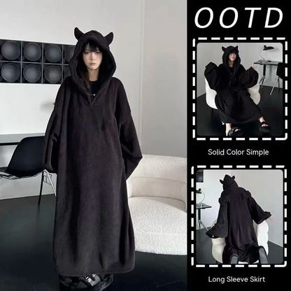 Thick Winter Couple Robe Oversized Hooded Pajama One Piece Homewear