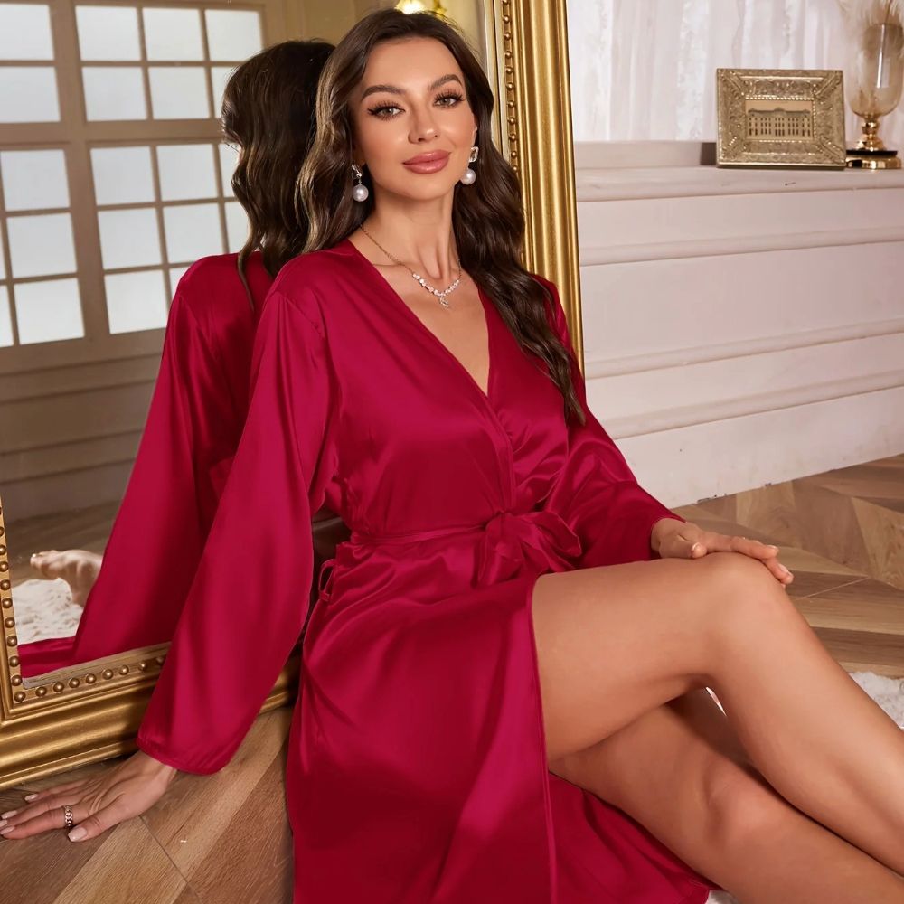 Luxury Silk Satin Robe Elegant V Neck Sleepwear for Women