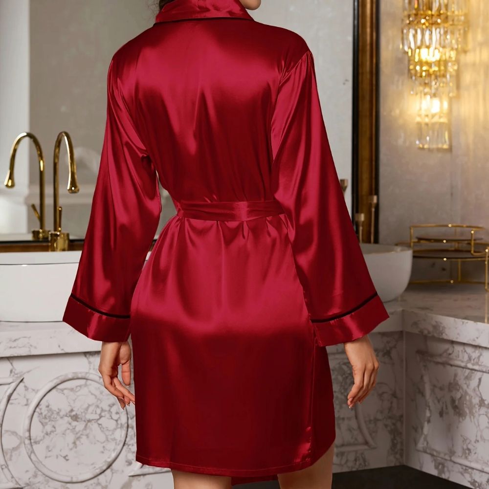 Elegant Short Silk Nightgown with Belted Robe Romantic Sleepwear Set