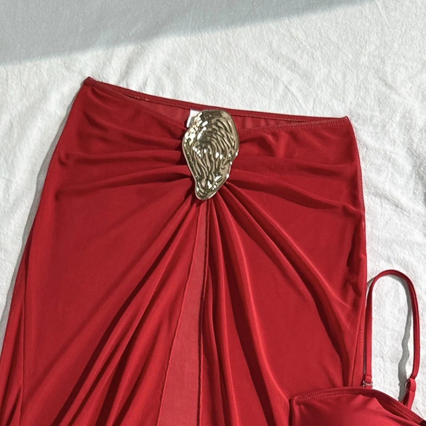 Vintage White Three Piece Push Up Bikini Set with Mesh Skirt
