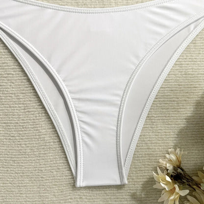 Vintage White Three Piece Push Up Bikini Set with Mesh Skirt