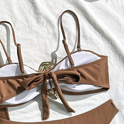 Vintage White Three Piece Push Up Bikini Set with Mesh Skirt