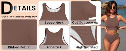 High Waisted Scoop Neck Bikini Set Stylish Two Piece Swimsuit