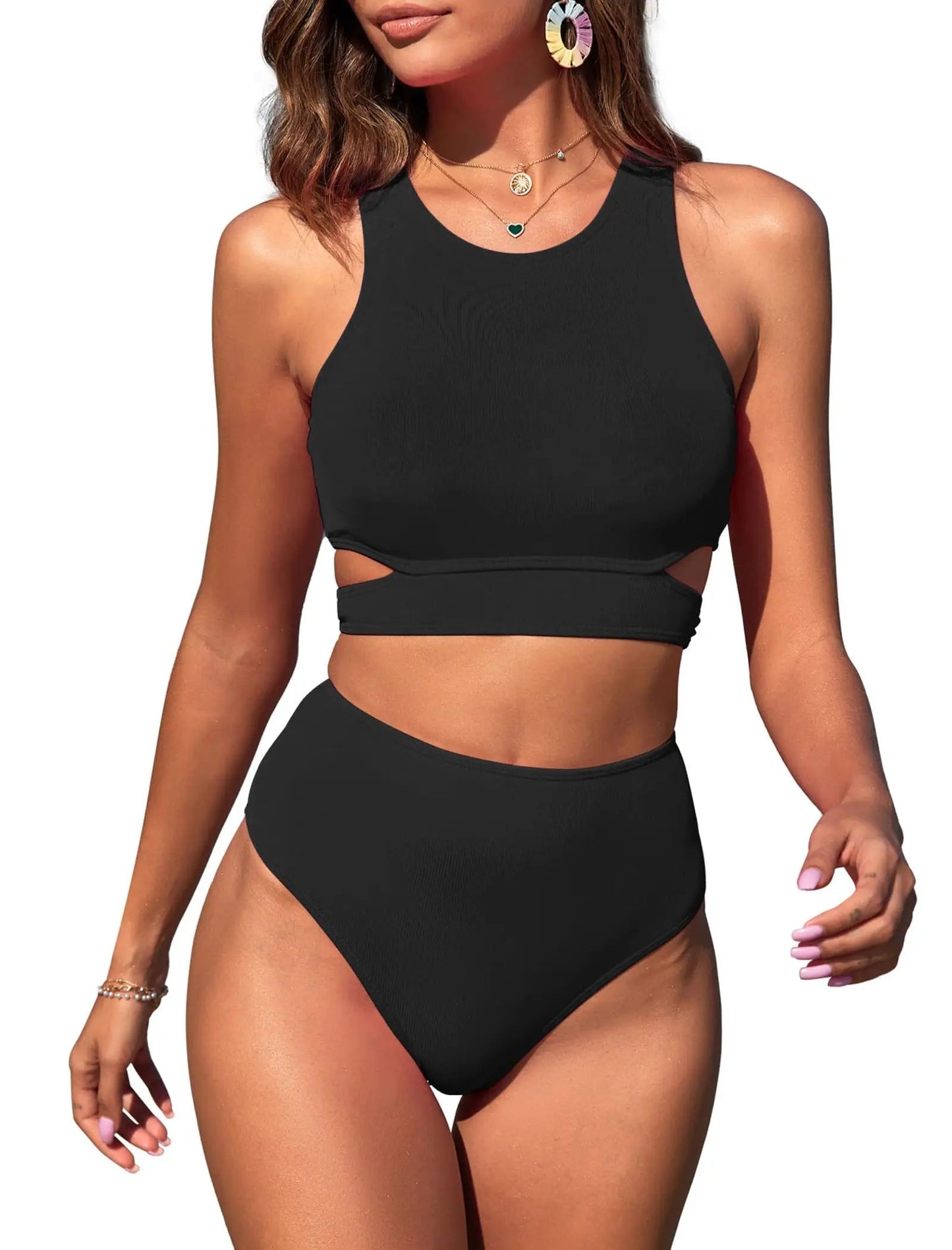 High Waisted Scoop Neck Bikini Set Stylish Two Piece Swimsuit
