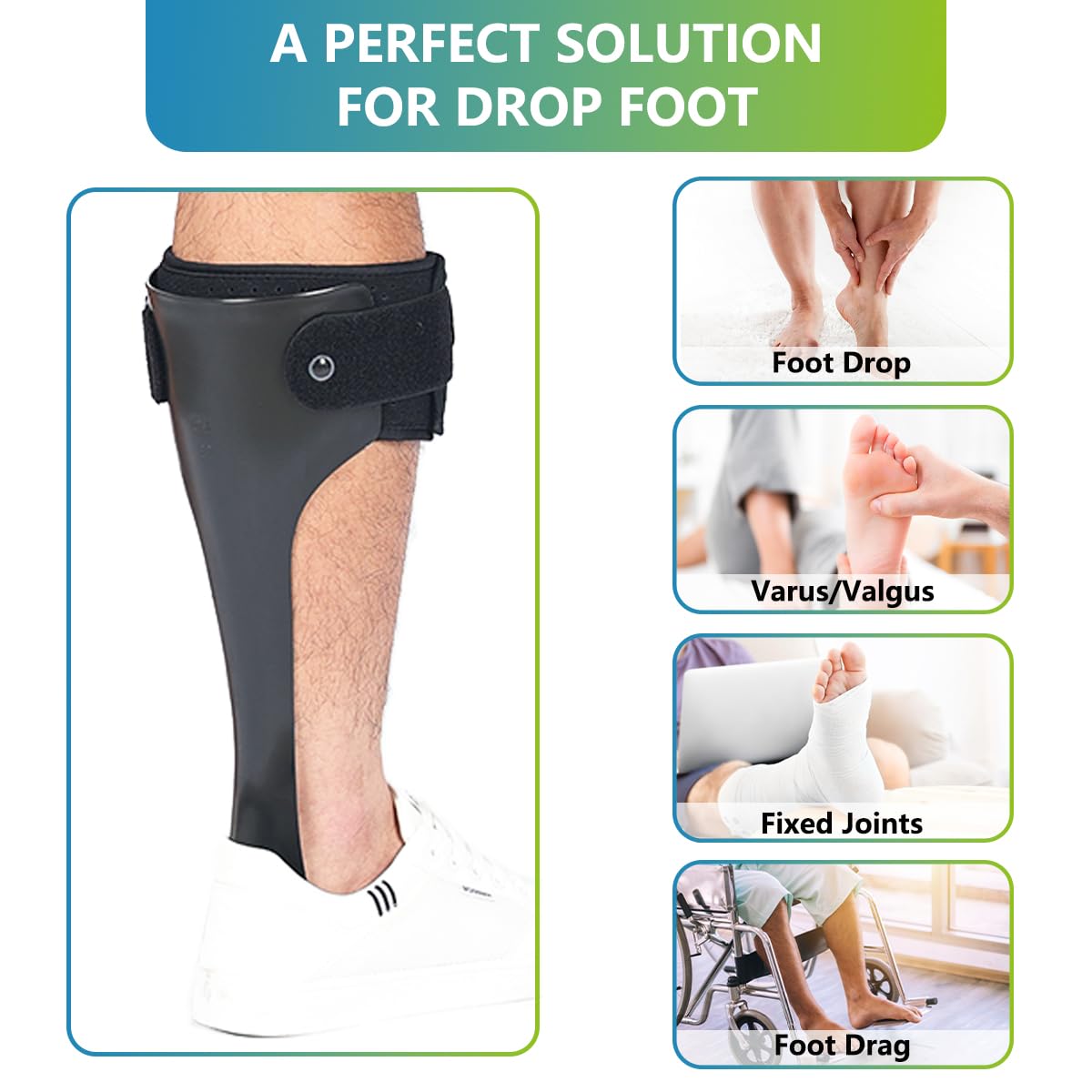 Medical AFO Drop Foot Brace Orthosis, Lightweight Foot Drop Corrector for Men and Women, Ankle Foot Support Stabilizer
