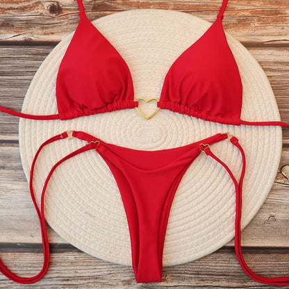 Heart Print Brazilian Halter Bikini Set