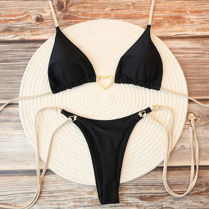 Heart Print Brazilian Halter Bikini Set