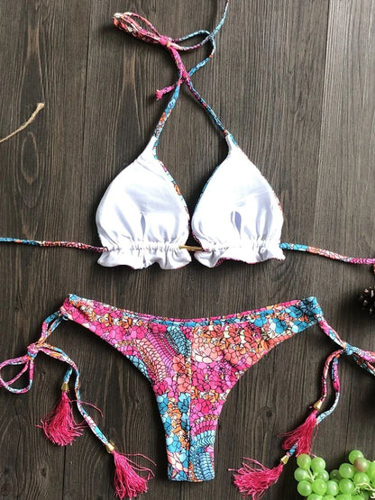 Floral Print Push Up String Bikini Set