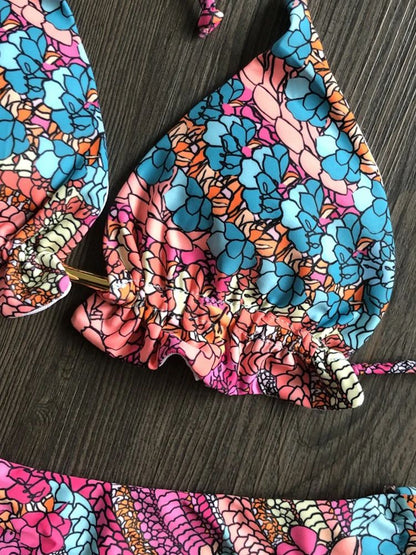 Floral Print Push Up String Bikini Set