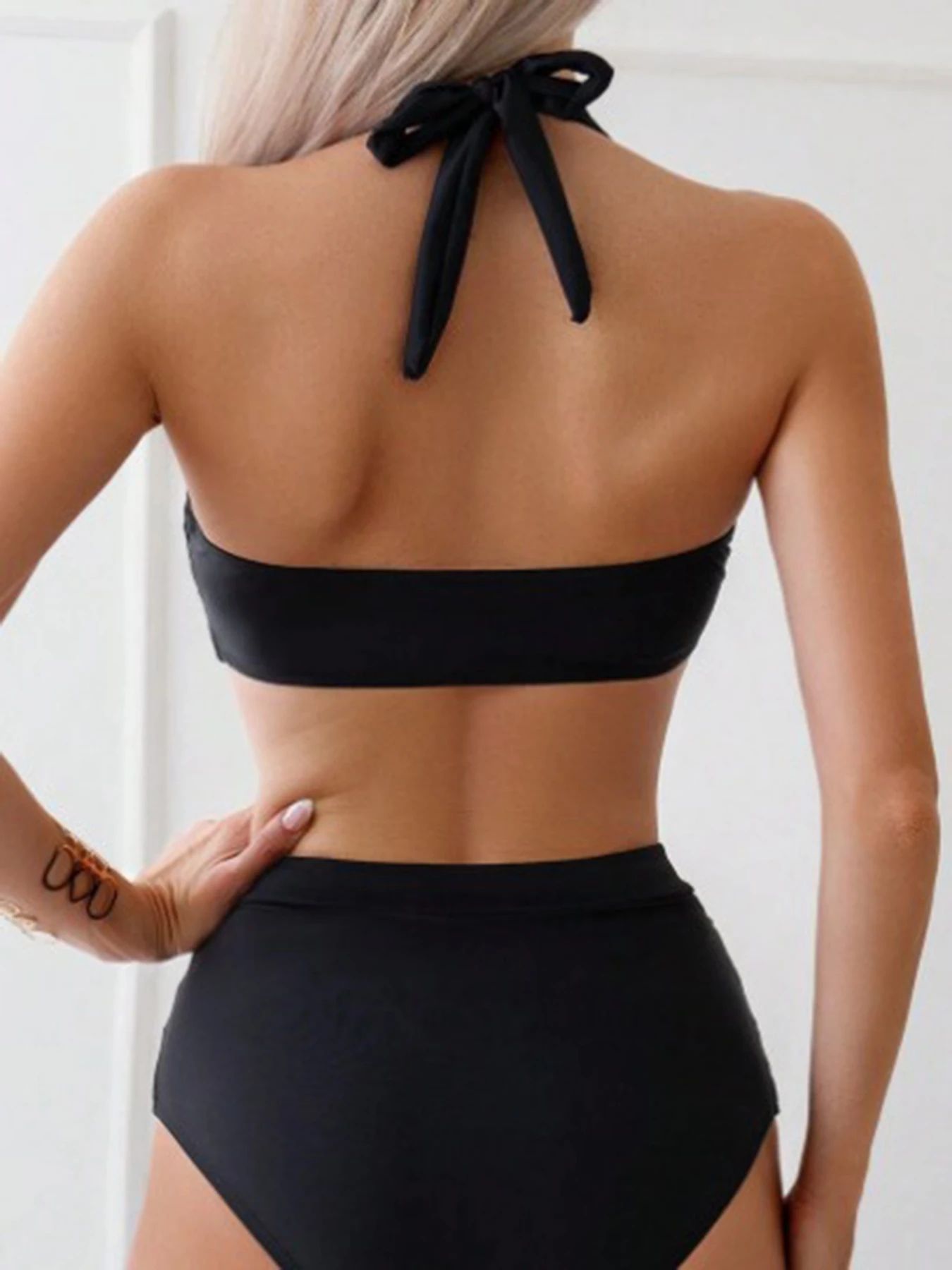 Gathered Solid Color Bikini Set