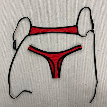 Retro Contrast Strap Y2K Bikini Set