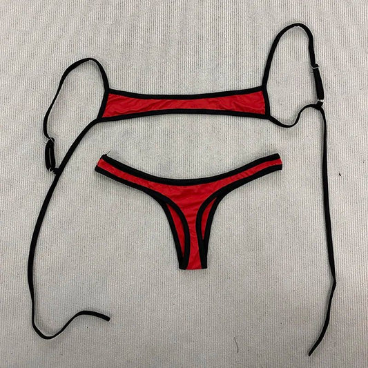 Retro Contrast Strap Y2K Bikini Set
