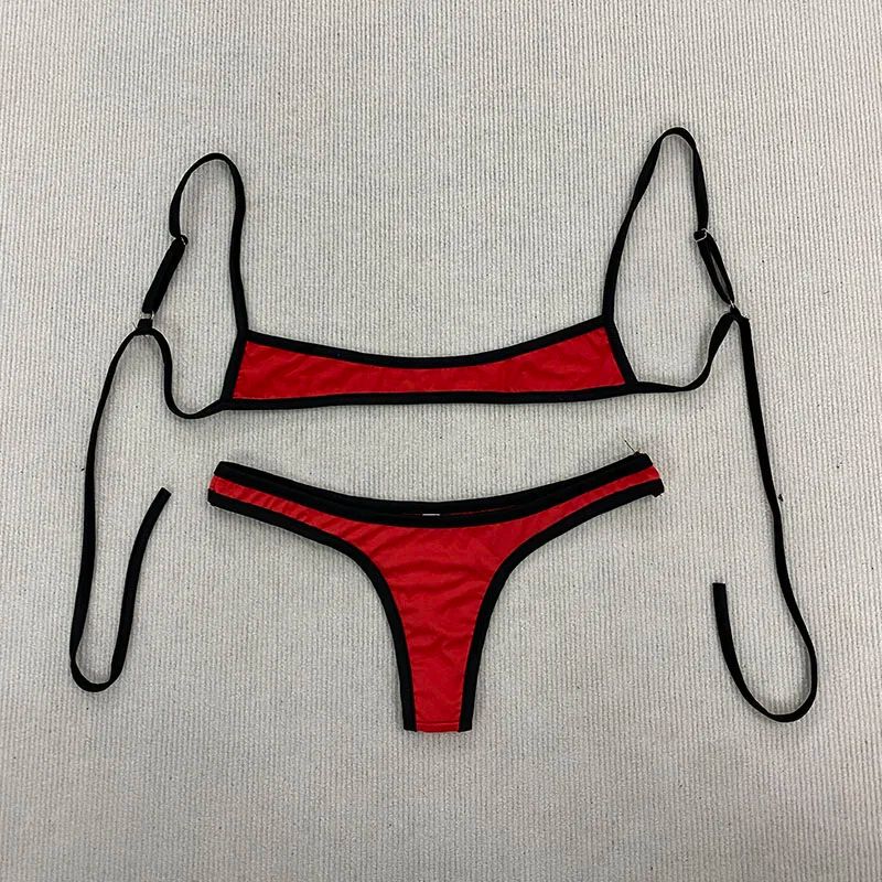 Retro Contrast Strap Y2K Bikini Set